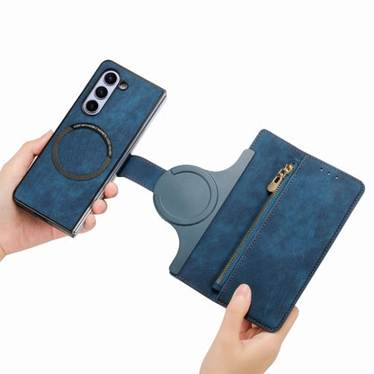 For Samsung Galaxy Z Fold5 5G Retro MagSafe Magnetic Zipper Wallet Leather Phone Case(Blue) - Galaxy Z Fold5 Cases by PMC Jewellery | Online Shopping South Africa | PMC Jewellery