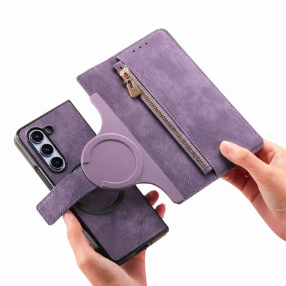 For Samsung Galaxy Z Fold5 5G Retro MagSafe Magnetic Zipper Wallet Leather Phone Case(Purple) - Galaxy Z Fold5 Cases by PMC Jewellery | Online Shopping South Africa | PMC Jewellery