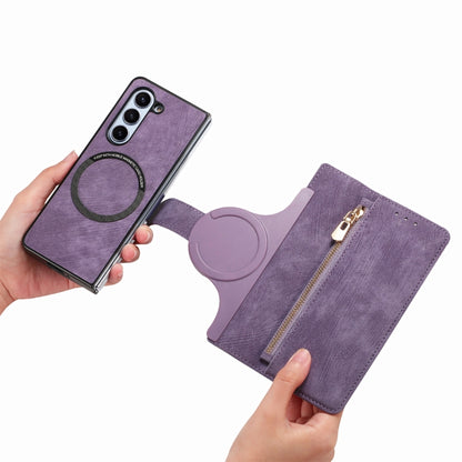 For Samsung Galaxy Z Fold5 5G Retro MagSafe Magnetic Zipper Wallet Leather Phone Case(Purple) - Galaxy Z Fold5 Cases by PMC Jewellery | Online Shopping South Africa | PMC Jewellery