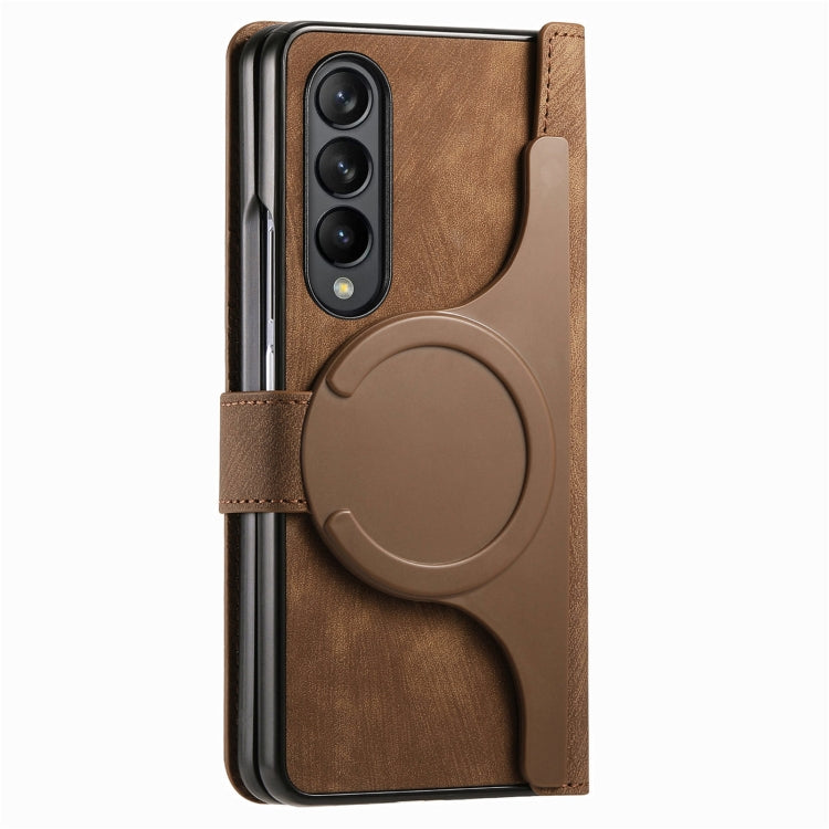 For Samsung Galaxy Z Fold4 Retro MagSafe Magnetic Zipper Wallet Leather Phone Case(Brown) - Galaxy Z Fold4 5G Cases by PMC Jewellery | Online Shopping South Africa | PMC Jewellery