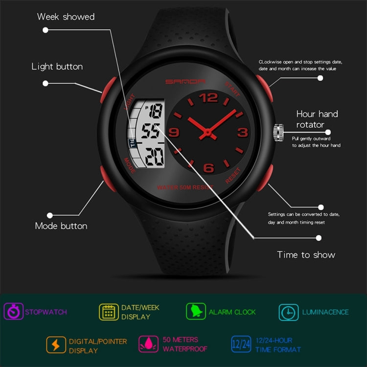 SANDA 763 Men Waterproof Student Watch Explosive Fashion Multi Functional Night light Outdoor Sports Personality Electronic Wrist Watch(Black) - Sport Watches by SANDA | Online Shopping South Africa | PMC Jewellery | Buy Now Pay Later Mobicred