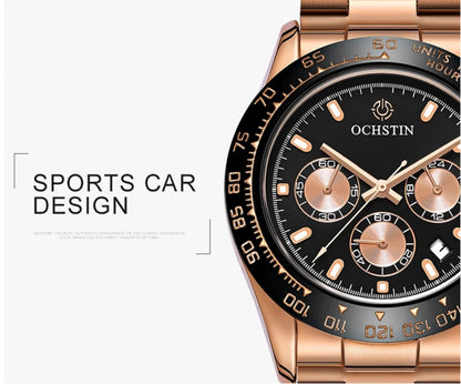 OCHSTIN Augusten 6103B Multi Function Quartz Watch Sports luminous Waterproof Watch Calendar Steel Band Men  Watch(Gold) - Sport Watches by OCHSTIN | Online Shopping South Africa | PMC Jewellery | Buy Now Pay Later Mobicred