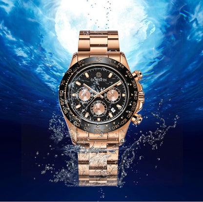 OCHSTIN Augusten 6103B Multi Function Quartz Watch Sports luminous Waterproof Watch Calendar Steel Band Men  Watch(Gold) - Sport Watches by OCHSTIN | Online Shopping South Africa | PMC Jewellery | Buy Now Pay Later Mobicred