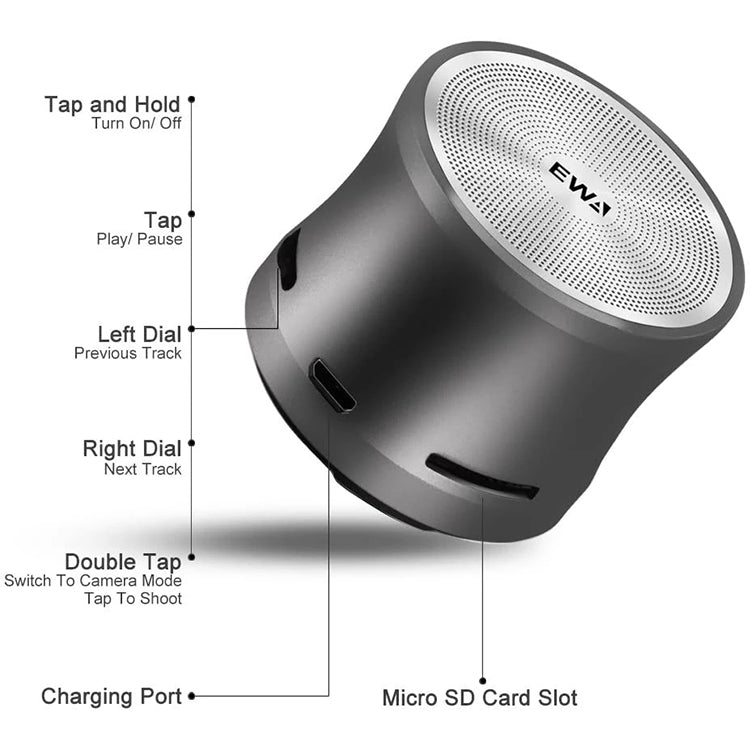 EWA A109M  Portable Bluetooth Speaker Wireless Heavy Bass Bomm Box Subwoofer Phone Call Surround Sound Bluetooth Shower Speaker(Silver) - Mini Speaker by EWA | Online Shopping South Africa | PMC Jewellery | Buy Now Pay Later Mobicred