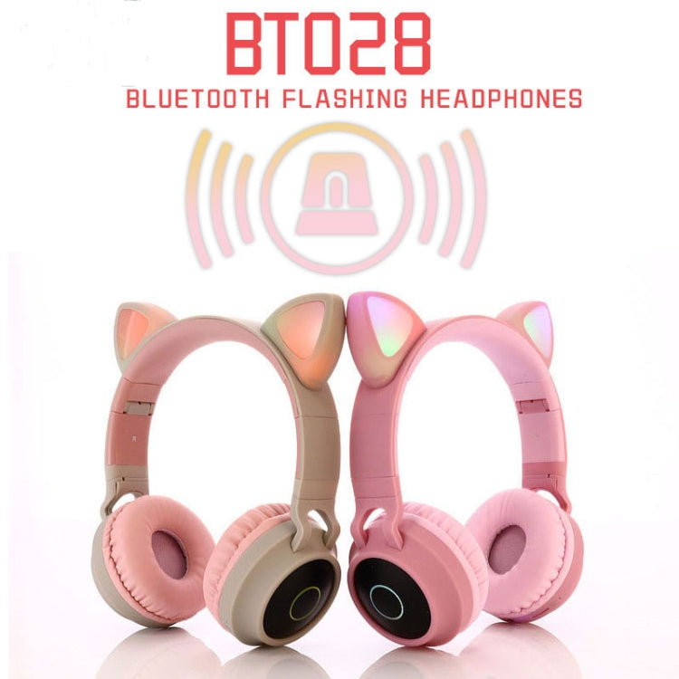 BT028C Cute Cat Ear Bluetooth 5.0 Headphones Foldable On-Ear Stereo Wireless Headset Headphone with Mic / LED Light / FM Radio / TF Card(Pink) - Headset & Headphone by PMC Jewellery | Online Shopping South Africa | PMC Jewellery