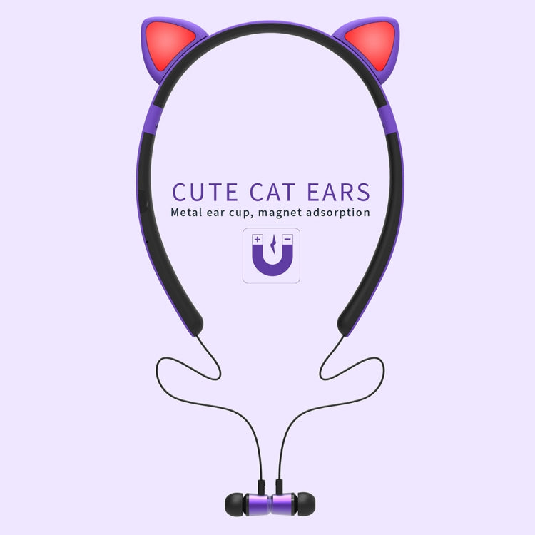 ZW29 Cat Ear Stereo Sound HIFI Fashion Outdoor Portable Sports Wireless  Bluetooth Headset with Mic & LED Light Glowing(Pink) - Neck-mounted Earphone by PMC Jewellery | Online Shopping South Africa | PMC Jewellery