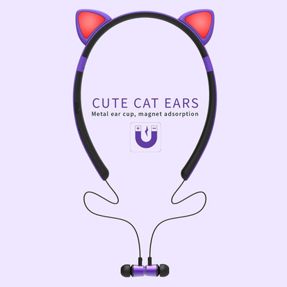 ZW29 Cat Ear Stereo Sound HIFI Fashion Outdoor Portable Sports Wireless  Bluetooth Headset with Mic & LED Light Glowing(Pink) - Neck-mounted Earphone by PMC Jewellery | Online Shopping South Africa | PMC Jewellery