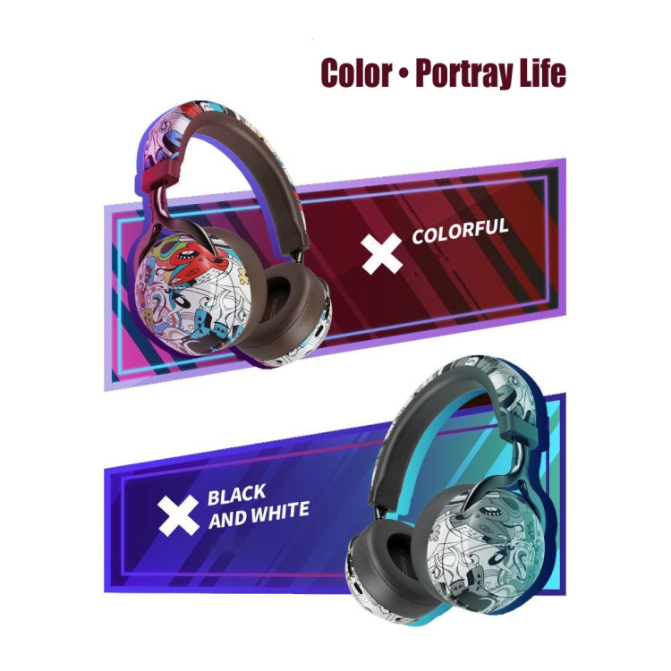 VJ086 Graffiti Headset Wireless Sports Bluetooth Headset Water Transfer Color Print Headset, Support TF, FM(Dazzle Colour) - Headset & Headphone by PMC Jewellery | Online Shopping South Africa | PMC Jewellery