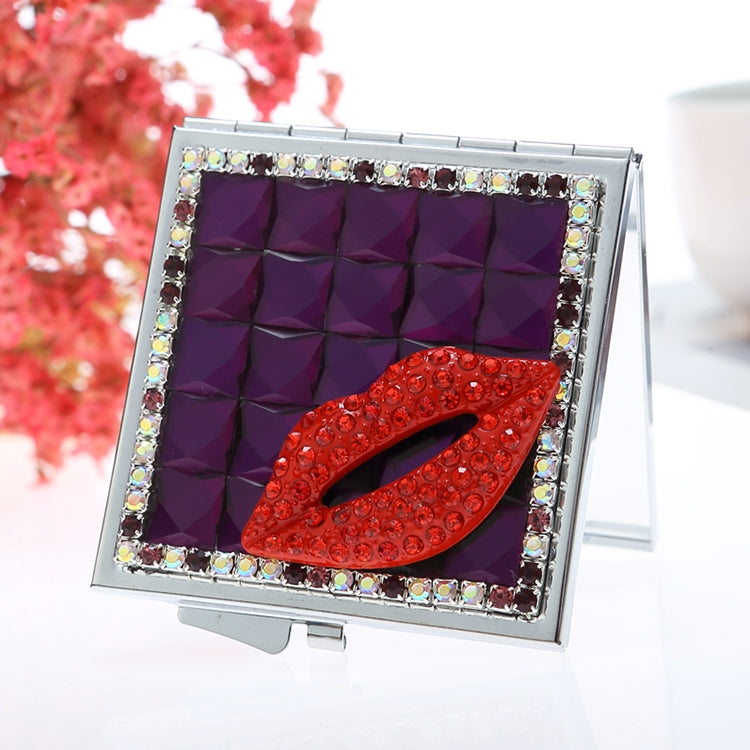 Handmade Diamond Mini Makeup Mirror Portable Double-sided Small Mirror Ruby Red Lips(Purple) - Mirror by PMC Jewellery | Online Shopping South Africa | PMC Jewellery