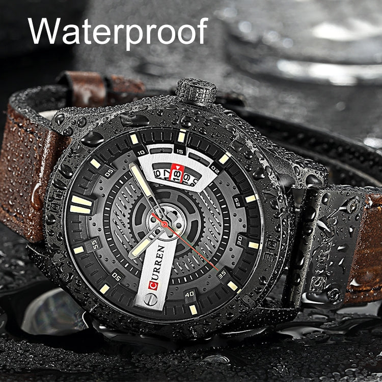 CURREN M8301 Men Military Sports Watch Quartz Date Clock Leather Wristwatch(black case grey face light brown band) - Leather Strap Watches by CURREN | Online Shopping South Africa | PMC Jewellery | Buy Now Pay Later Mobicred