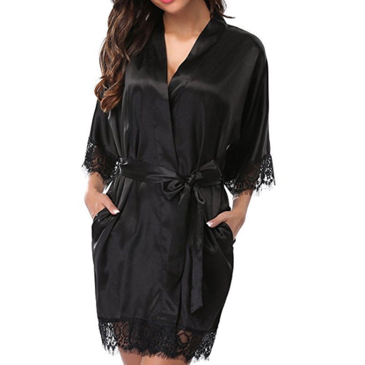 Half Sleeve Robe Women Faux Silk Pajama Sexy Night Dress, Size:XL(White) - Pajamas & Bathrobe by PMC Jewellery | Online Shopping South Africa | PMC Jewellery