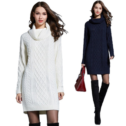 Autumn And Winter Knitwear Dresses Long Turtleneck Sweater For Women, Size: XXXXL(Navy Blue) - Sweater by PMC Jewellery | Online Shopping South Africa | PMC Jewellery