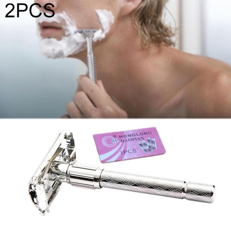 2 PCS Adjustable Safety Classic Stainless Steel Razor Men Safety Double Edge Blade Shaving - Manual Razor by PMC Jewellery | Online Shopping South Africa | PMC Jewellery