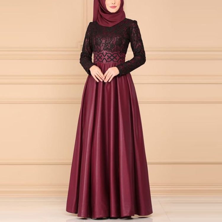 Lace Stitching Retro Large Swing Dress Ethnic Style Long-Sleeved Slim Dress, Size:XXL(Purple) - Dress by PMC Jewellery | Online Shopping South Africa | PMC Jewellery