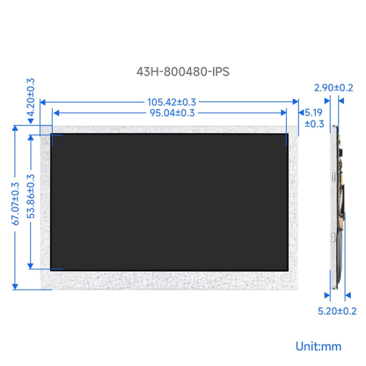 Waveshare 4.3 Inch DSI Display 800��480 Pixel IPS Display Panel, Style:No Touch - free shipping - PMC TechLife - Order now!