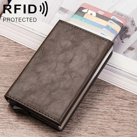 Magnetic RFID Bag Multifunctional Aluminum Automatic Pop-up Credit Card Package(Coffee) - Antimagnetic RFID Package by PMC Jewellery | Online Shopping South Africa | PMC Jewellery | Buy Now Pay Later Mobicred