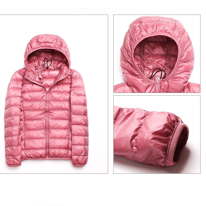 Casual Ultra Light White Duck Down Jacket Women Autumn Winter Warm Coat Hooded Parka, Size:L(Red) - Down Jacket by PMC Jewellery | Online Shopping South Africa | PMC Jewellery
