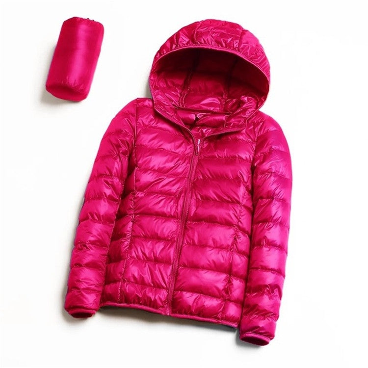 Casual Ultra Light White Duck Down Jacket Women Autumn Winter Warm Coat Hooded Parka, Size:L(Rose Red) - Down Jacket by PMC Jewellery | Online Shopping South Africa | PMC Jewellery