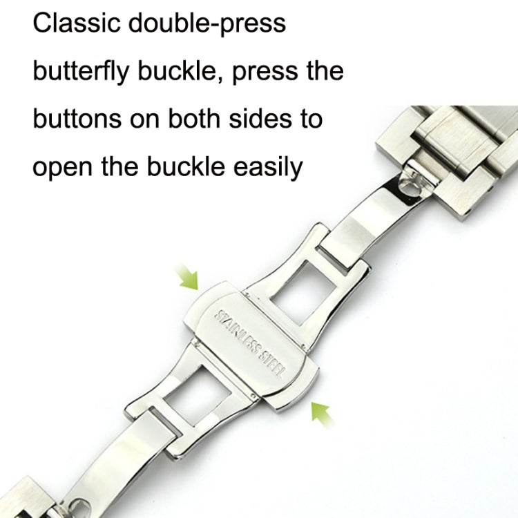 23mm Steel Bracelet Butterfly Buckle Five Beads Unisex Stainless Steel Solid Watch Strap, Color:Silver - Watch Bands by PMC Jewellery | Online Shopping South Africa | PMC Jewellery