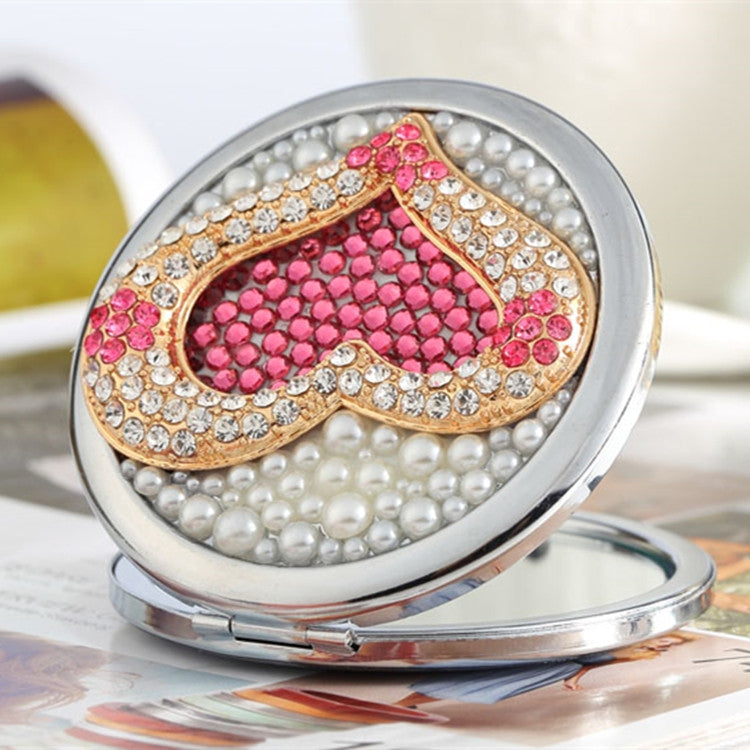 Handmade DIY Diamond Folding Mini Double Sided Makeup Mirror Love Shape - Mirror by PMC Jewellery | Online Shopping South Africa | PMC Jewellery