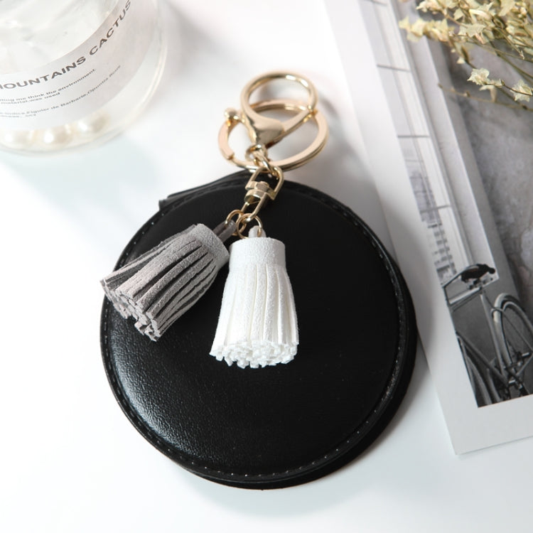 PU Leather Double Sided Girls Portable Folding Mirror Tassel Mini Makeup Mirror(Black) - Mirror by PMC Jewellery | Online Shopping South Africa | PMC Jewellery