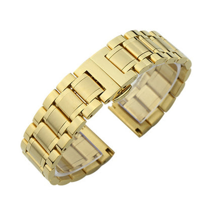 20mm Steel Bracelet Butterfly Buckle Five Beads Unisex Stainless Steel Solid Watch Strap, Color:Gold - 20mm Bands by PMC Jewellery | Online Shopping South Africa | PMC Jewellery