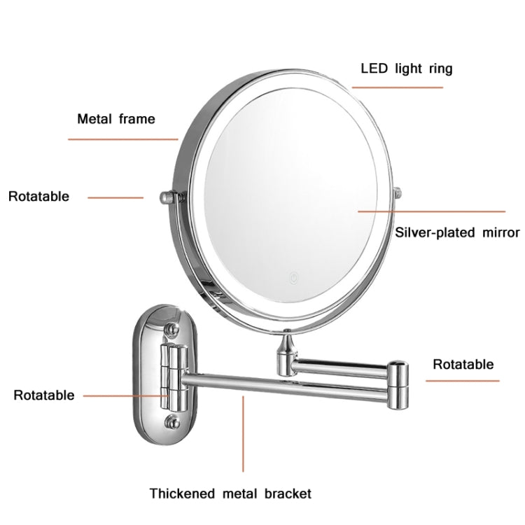 8 Inch Wall-Mounted Double-Sided Makeup Mirror LED Three-Tone Light Bathroom Mirror, Colour:Battery Model Silver(Five Times Magnification) - Mirror by PMC Jewellery | Online Shopping South Africa | PMC Jewellery