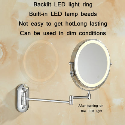 8 Inch Wall-Mounted Double-Sided Makeup Mirror LED Three-Tone Light Bathroom Mirror, Colour:Battery Model Silver(Five Times Magnification) - Mirror by PMC Jewellery | Online Shopping South Africa | PMC Jewellery