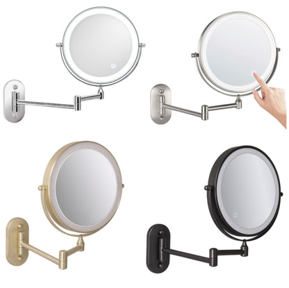 8 Inch Wall-Mounted Double-Sided Makeup Mirror LED Three-Tone Light Bathroom Mirror, Colour:Battery Models Matte Nickel Color(Seven Times Magnification) - Mirror by PMC Jewellery | Online Shopping South Africa | PMC Jewellery