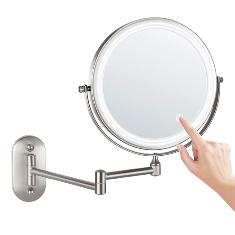 8 Inch Wall-Mounted Double-Sided Makeup Mirror LED Three-Tone Light Bathroom Mirror, Colour:USB Charging Matte Nickel Color(Ten Times Magnification) - Mirror by PMC Jewellery | Online Shopping South Africa | PMC Jewellery