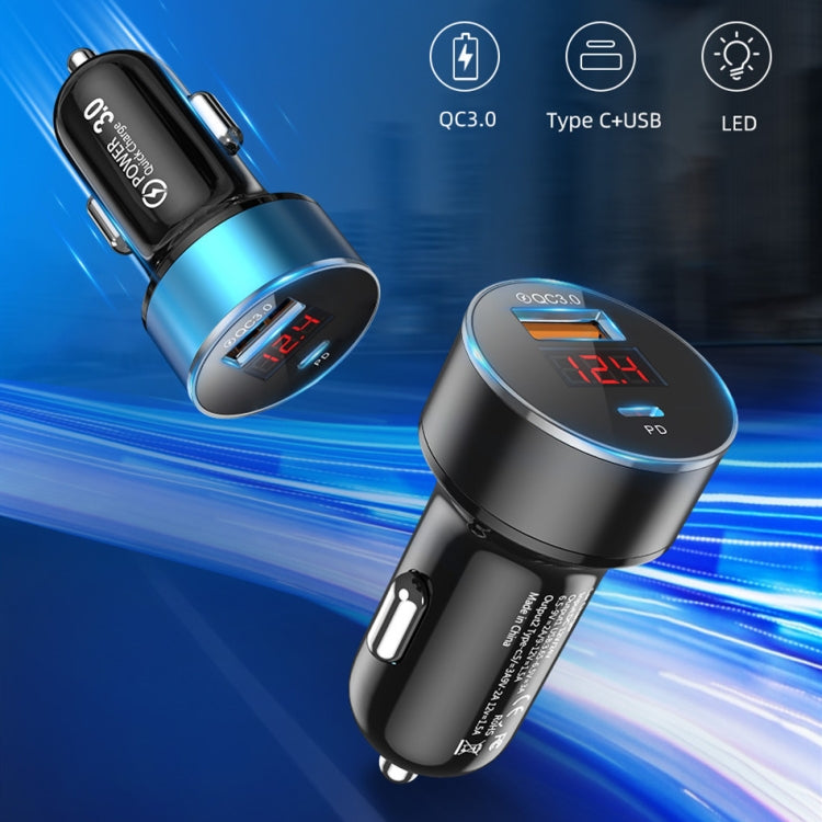 Aluminum Alloy Digital Display PD+QC3.0 Car Charger Multifunctional Car Charger(Elegant Black) - Car Charger by PMC Jewellery | Online Shopping South Africa | PMC Jewellery