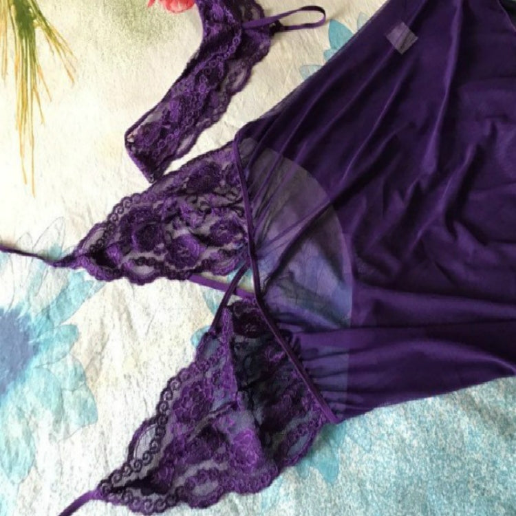 Women Summer Sexy Lingerie Nightwear  Lace V-Neck Sleepwear Dress, Size:L(Purple) - Ladies Underwear by PMC Jewellery | Online Shopping South Africa | PMC Jewellery
