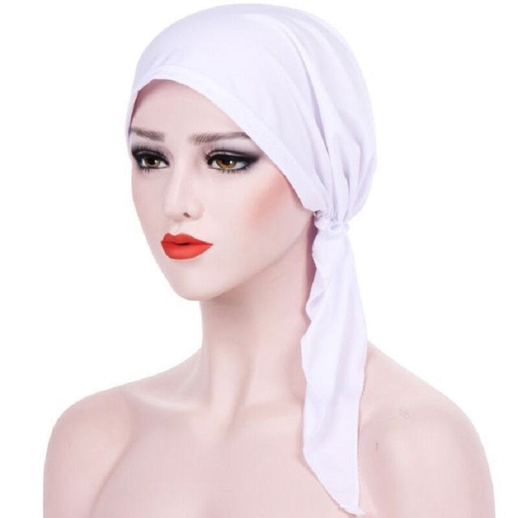 Curved Two Tail Wrap Cap Turban Hat, Size:M (56-58cm)(White) - Turban by PMC Jewellery | Online Shopping South Africa | PMC Jewellery