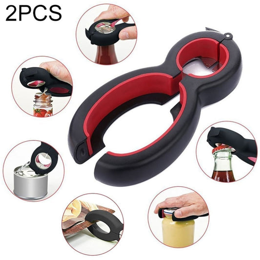 2 PCS 6 in 1 Multi-Function Twist Bottle Opener All in One Jar Gripper Wine Beer Lid Twist Off Jar Opener Claw(Red) - Food Clips & Clips by PMC Jewellery | Online Shopping South Africa | PMC Jewellery