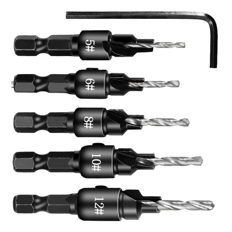 5 PCS/Set Countersink Woodworking Drill Bit Set Hexagon Screw Hardware Tool(Gold) - Drill & Drill Bits by PMC TechLife | Online Shopping South Africa | PMC TechLife