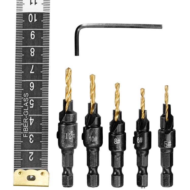 5 PCS/Set Countersink Woodworking Drill Bit Set Hexagon Screw Hardware Tool(Gold) - Drill & Drill Bits by PMC TechLife | Online Shopping South Africa | PMC TechLife