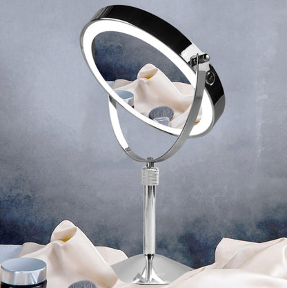 Desktop Double-SidedRound LED Luminous Makeup Mirror Liftable Magnifying Mirror, Specification:Plane + 7 Times Magnification(8-inch Rechargeable) - Mirror by PMC Jewellery | Online Shopping South Africa | PMC Jewellery