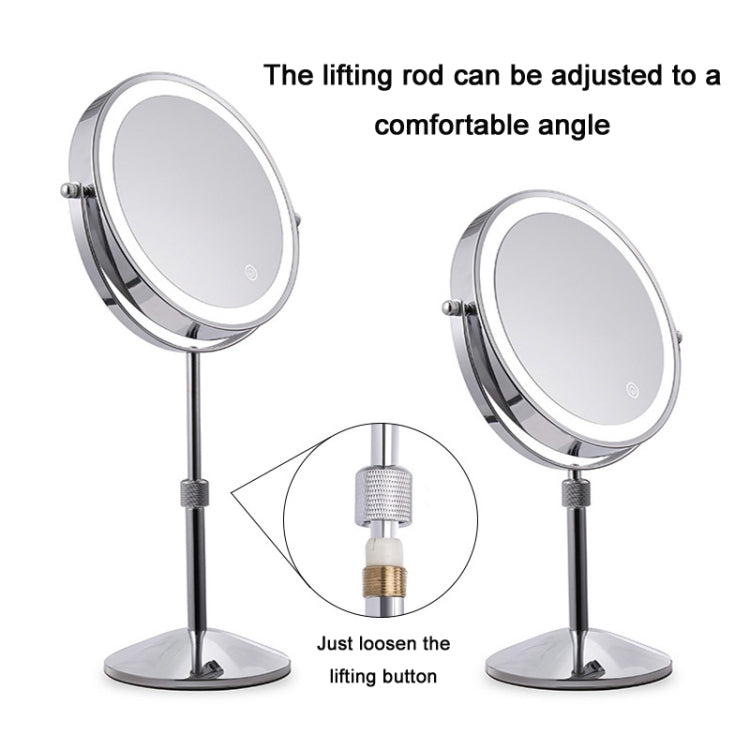 Desktop Double-SidedRound LED Luminous Makeup Mirror Liftable Magnifying Mirror, Specification:Plane + 10 Times Magnification(8-inch Rechargeable) - Mirror by PMC Jewellery | Online Shopping South Africa | PMC Jewellery