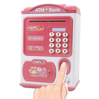 Simulation Password Fingerprint Sensor Unlocking Money Box Automatic Roll Money Safe ATM Piggy Bank(Pink) - Piggy Banks by PMC Jewellery | Online Shopping South Africa | PMC Jewellery