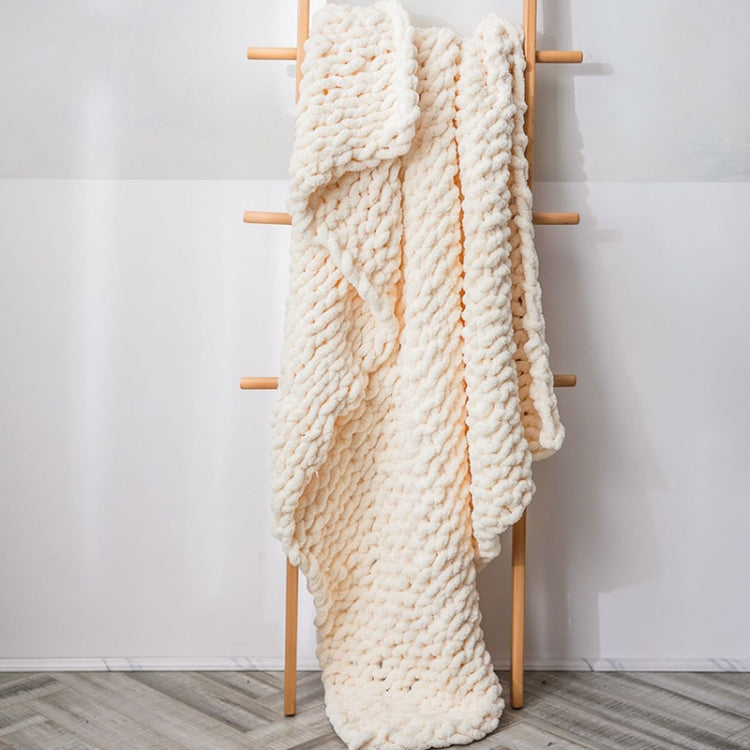 Handmade Thick Wool Knitted Blanket Sofa Chenille Stick Knitted Blanket, Size: 80 x 100 CM(Custard) - Bedding by PMC Jewellery | Online Shopping South Africa | PMC Jewellery