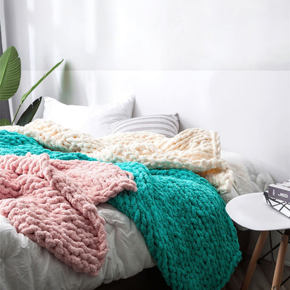 Handmade Thick Wool Knitted Blanket Sofa Chenille Stick Knitted Blanket, Size: 130 x 160 CM(Custard) - Bedding by PMC Jewellery | Online Shopping South Africa | PMC Jewellery