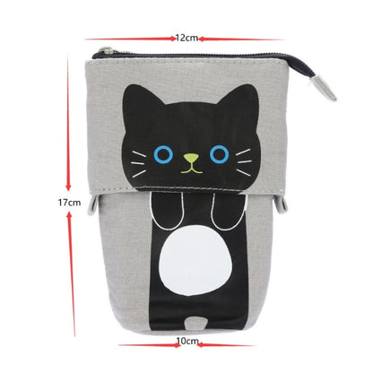 Corduroy Retractable Drop-Down Pencil Case Student Stationery Storage Bag(Gray Cat) - Pen Holder by PMC Jewellery | Online Shopping South Africa | PMC Jewellery