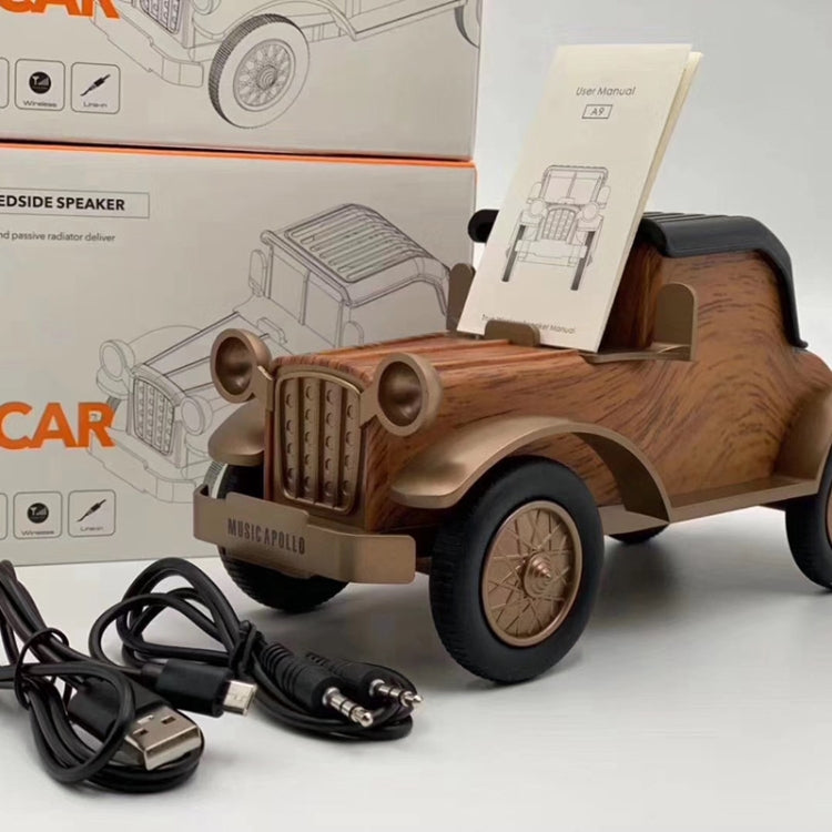 A9 Retro Wood Grain Classic Car Shape Wireless Bluetooth Speaker Subwoofer Radio Portable Mobile Phone Stand Mini Speaker(Rose Pear) - Mini Speaker by PMC Jewellery | Online Shopping South Africa | PMC Jewellery