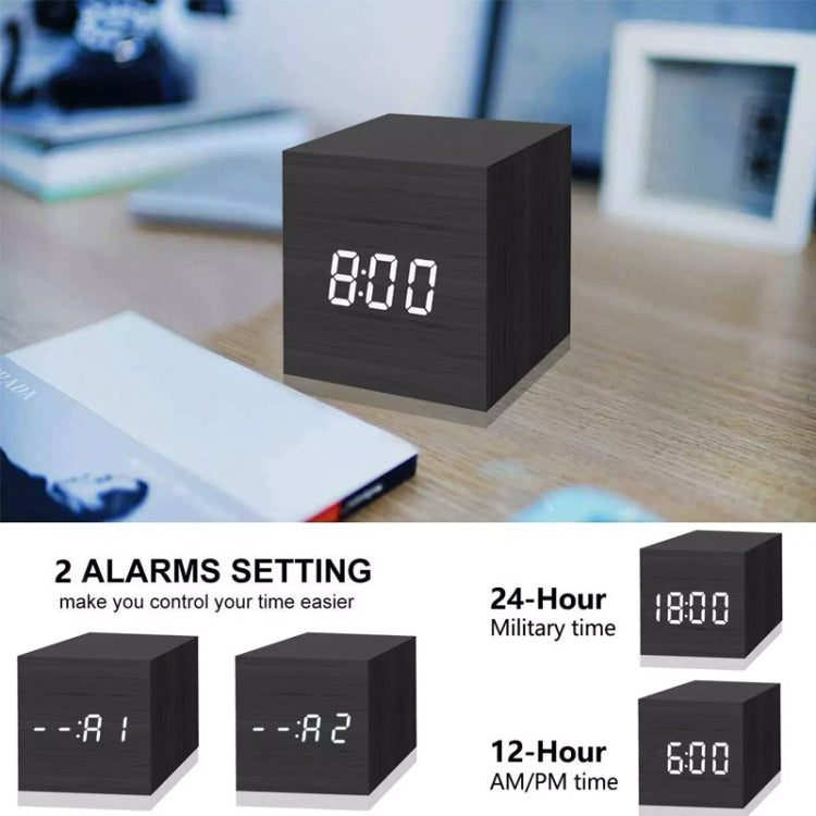 Multicolor Sounds Control Wooden Clock Modern Digital LED Desk Alarm Clock Thermometer Timer Black White - Alarm Clocks by PMC Jewellery | Online Shopping South Africa | PMC Jewellery