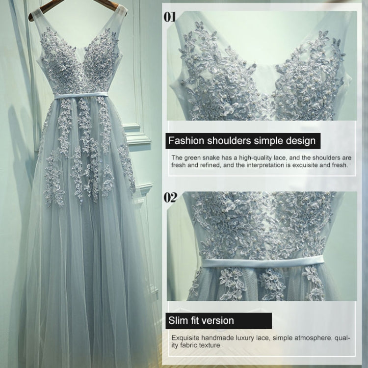 Sexy V-neck Evening Dress Robe Tulle Applique Evening Dresses, Size:XXXL (Silver Gray) - Evening Dress by PMC Jewellery | Online Shopping South Africa | PMC Jewellery