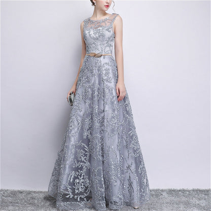 Banquet Lace Sleeveless  Long Party Formal Gown, Size:M(Grey) - Evening Dress by PMC Jewellery | Online Shopping South Africa | PMC Jewellery