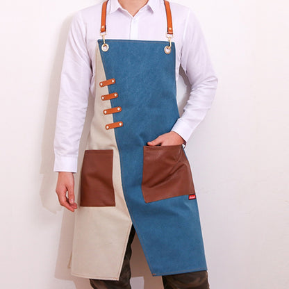 Denim Apron Barber Milk Tea Shop Waiter Overalls(Grey-yellow Hook Strap) - Aprons & Caps by PMC Jewellery | Online Shopping South Africa | PMC Jewellery