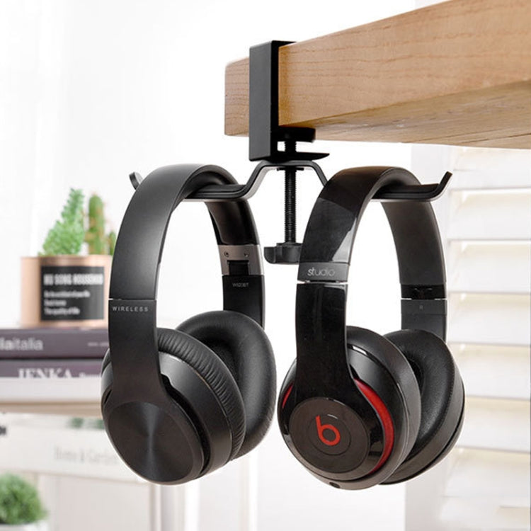 Universal Metal Headphone Double Bracket Headphone Hanger Desktop Lock Clip Headphone Display Shelf(Black) - Anti-lost & Holder by PMC TechLife | Online Shopping South Africa | PMC TechLife