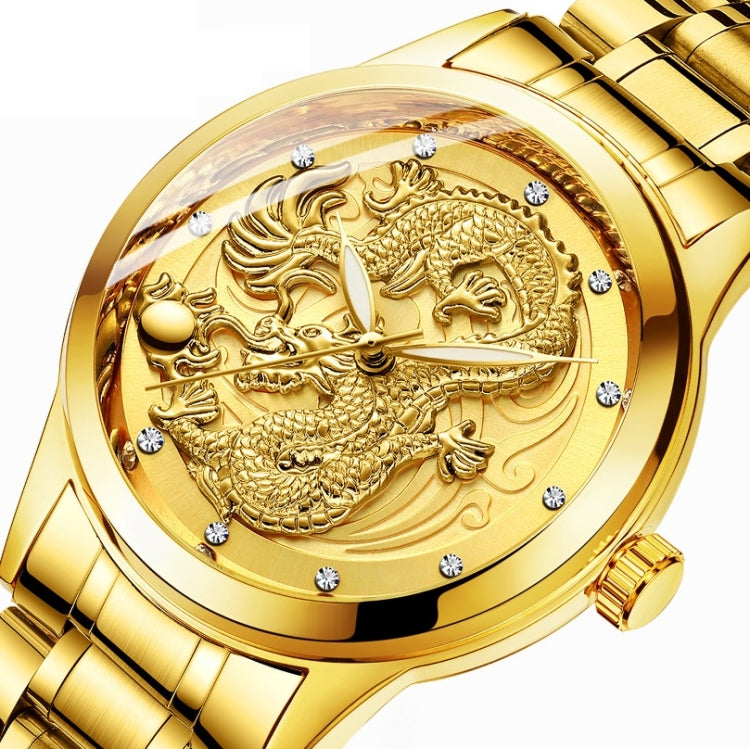 FNGEEN S666 Waterproof Luminous Watch Quartz Ultra-Thin Dragon Or Phoenix Pattern Couple Watch(Brown Leather Full Gold Golden Surface) - Couple Watches by FNGEEN | Online Shopping South Africa | PMC Jewellery | Buy Now Pay Later Mobicred