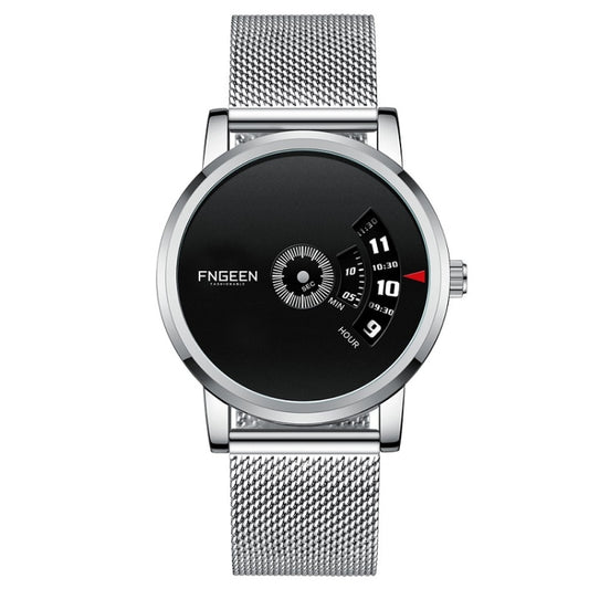 FNGEEN S230 Men Non-Pointer Quartz Watch(White Mash White Steel Black Surface) - Metal Strap Watches by FNGEEN | Online Shopping South Africa | PMC Jewellery | Buy Now Pay Later Mobicred